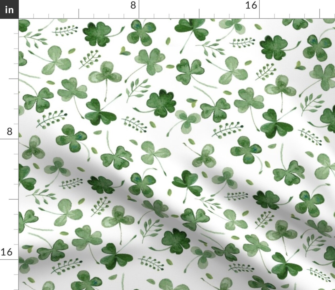 Watercolor Shamrocks Shamrock Clover Green Patricks Day Irish Leprechaun Luck Leaf Floral Florals Custom Printed Fabric by Spoonflower Various Fabrics by the Yard or Fat Quarter
